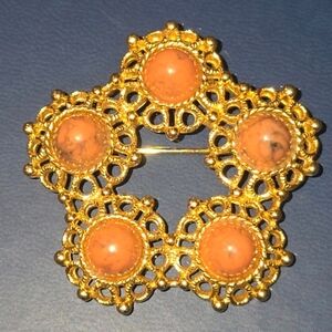 Gold-Tone Orange Stone Floral Brooch - Womens Jewelry